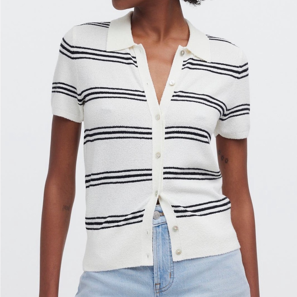 Striped White and Black Women's Top